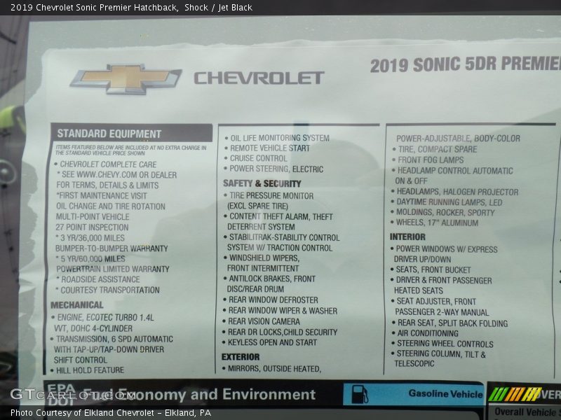 Shock / Jet Black 2019 Chevrolet Sonic Premier Hatchback