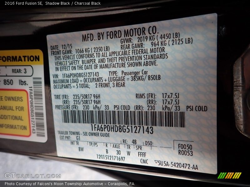 Shadow Black / Charcoal Black 2016 Ford Fusion SE