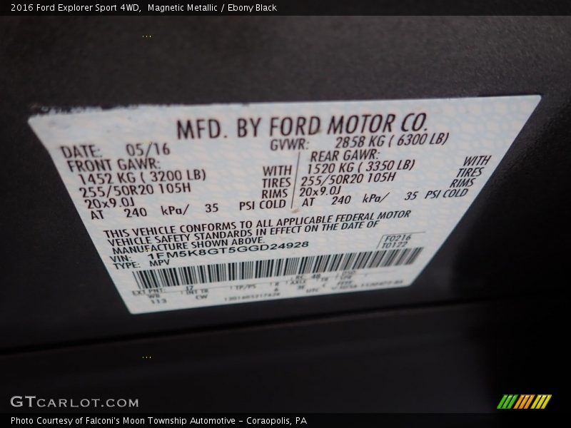 Magnetic Metallic / Ebony Black 2016 Ford Explorer Sport 4WD