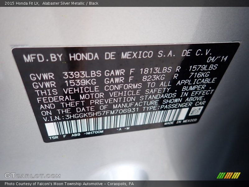 Alabaster Silver Metallic / Black 2015 Honda Fit LX