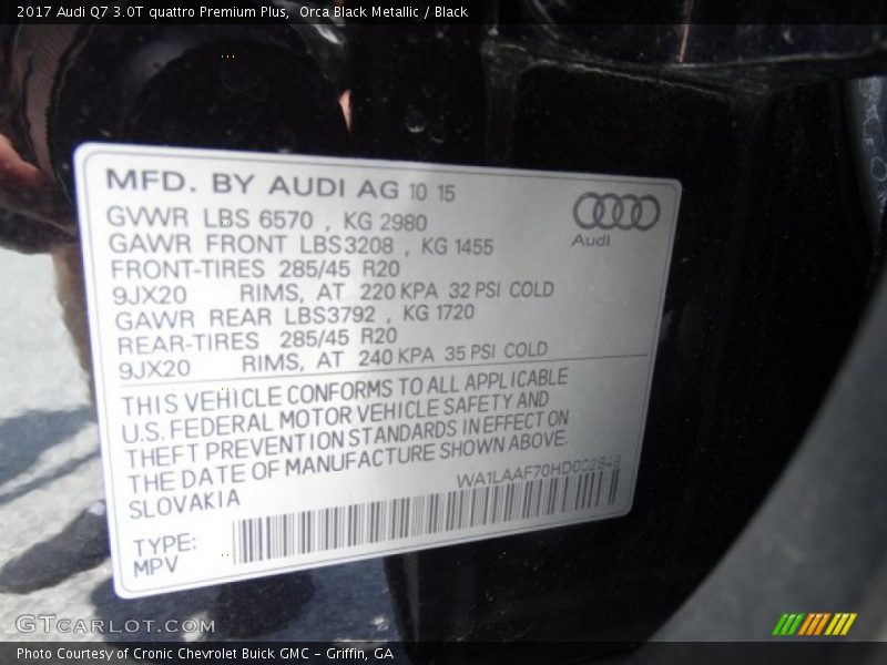 Orca Black Metallic / Black 2017 Audi Q7 3.0T quattro Premium Plus
