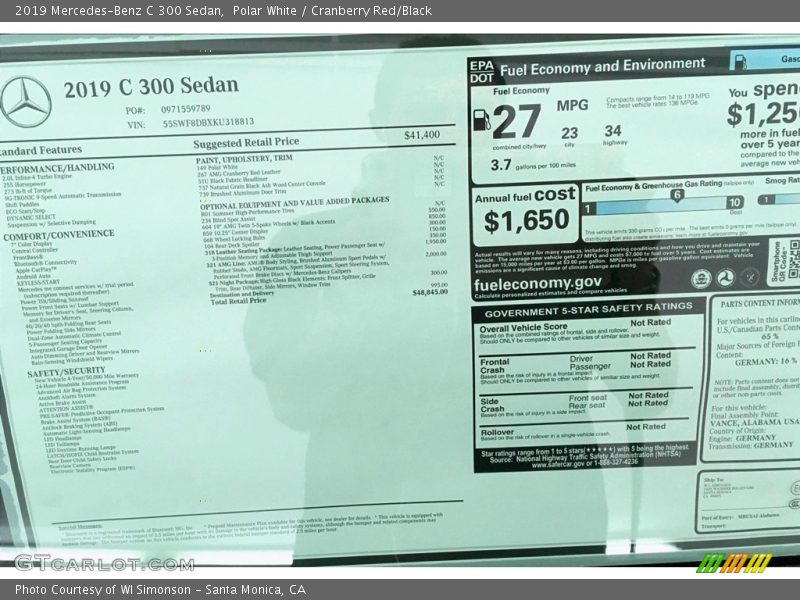 Polar White / Cranberry Red/Black 2019 Mercedes-Benz C 300 Sedan