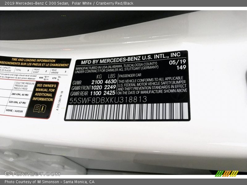Polar White / Cranberry Red/Black 2019 Mercedes-Benz C 300 Sedan