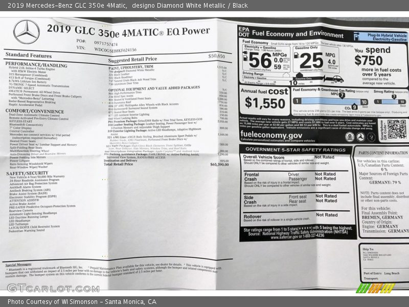 designo Diamond White Metallic / Black 2019 Mercedes-Benz GLC 350e 4Matic