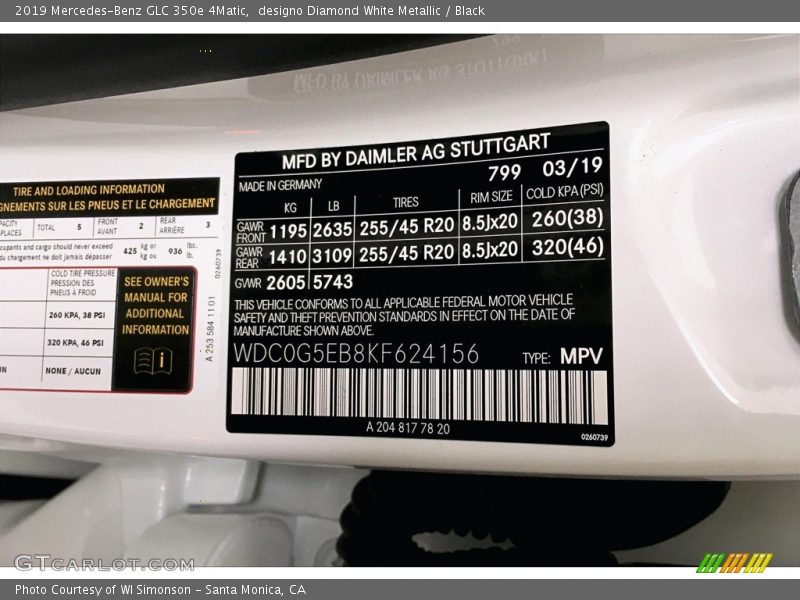designo Diamond White Metallic / Black 2019 Mercedes-Benz GLC 350e 4Matic