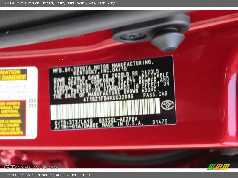 Ruby Flare Pearl / Ash/Dark Gray 2019 Toyota Avalon Limited