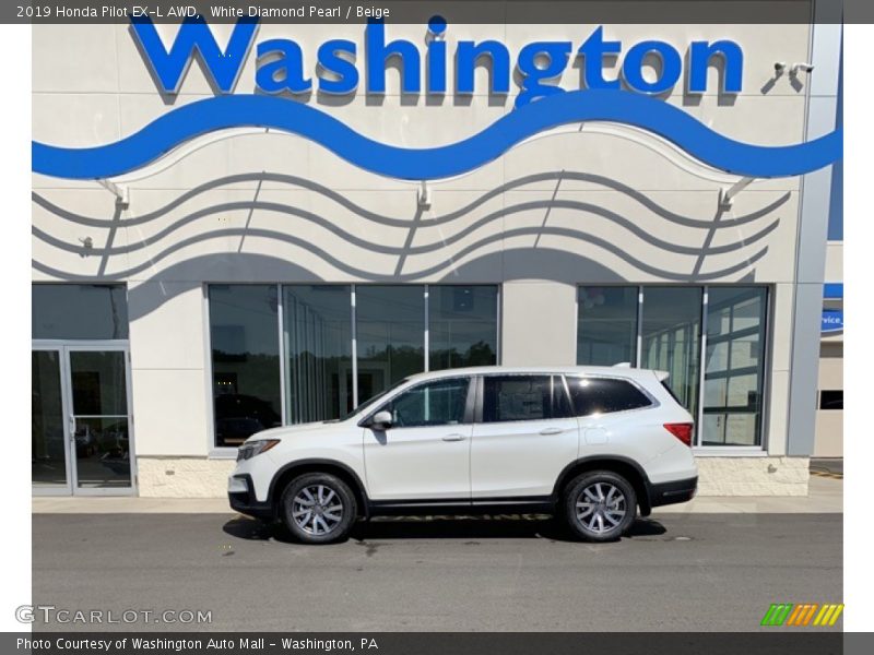 White Diamond Pearl / Beige 2019 Honda Pilot EX-L AWD