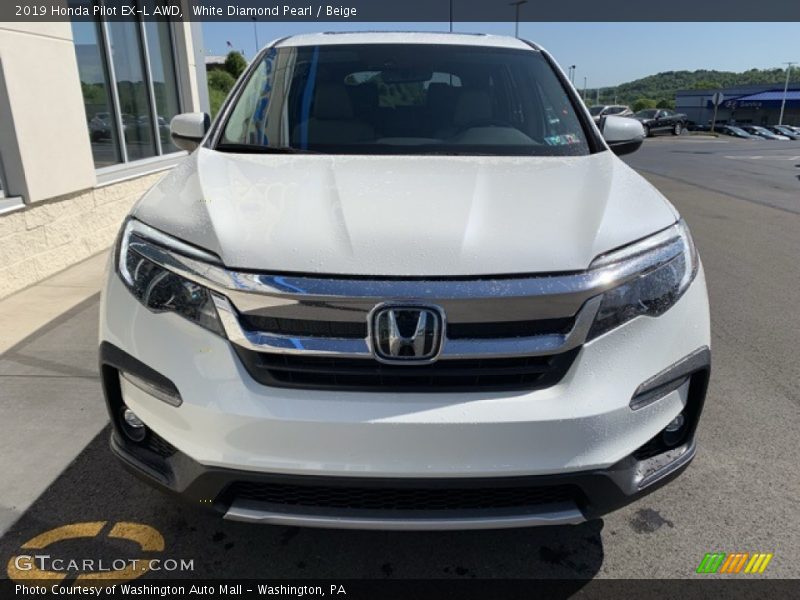 White Diamond Pearl / Beige 2019 Honda Pilot EX-L AWD