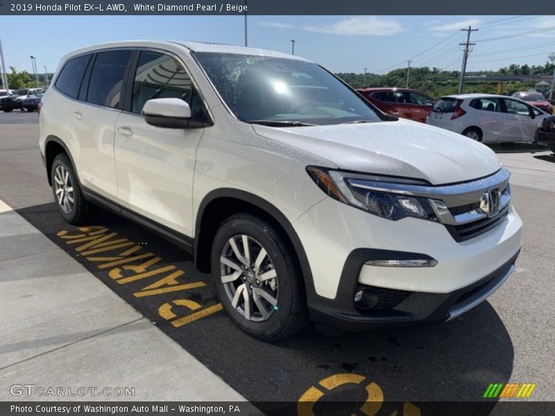 White Diamond Pearl / Beige 2019 Honda Pilot EX-L AWD
