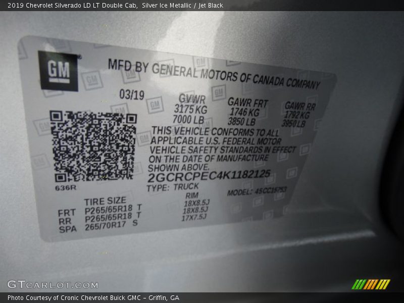 Silver Ice Metallic / Jet Black 2019 Chevrolet Silverado LD LT Double Cab