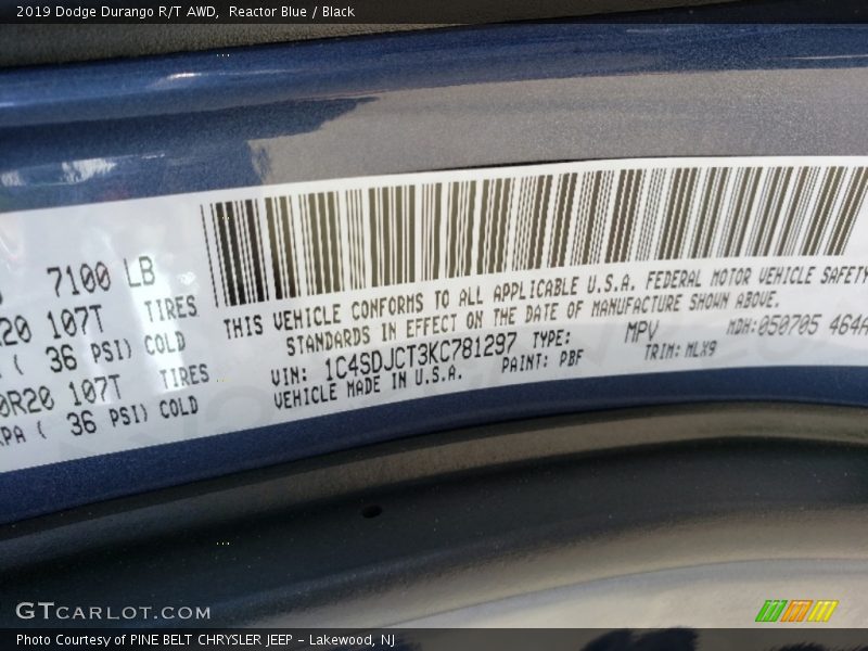 Reactor Blue / Black 2019 Dodge Durango R/T AWD