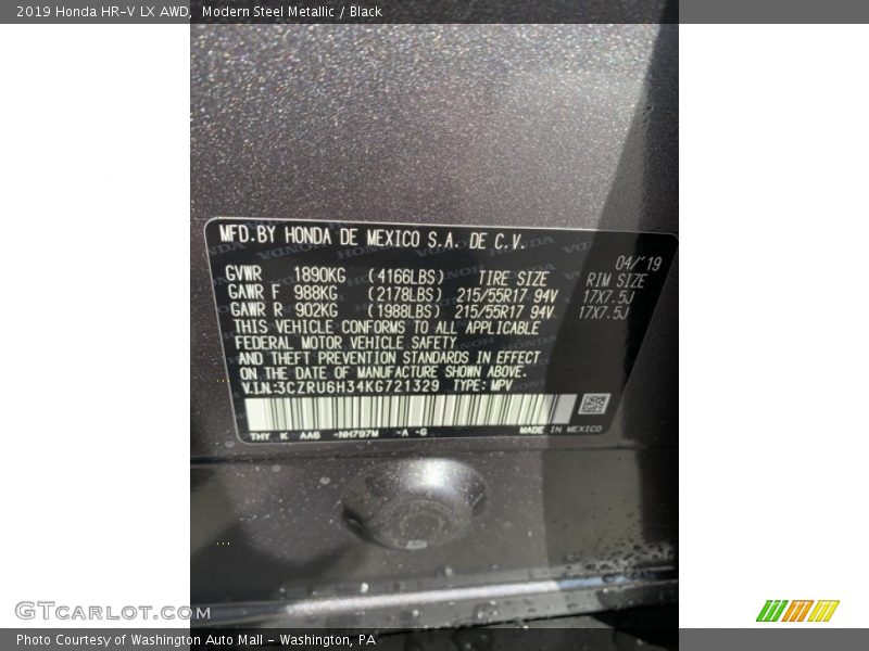 Modern Steel Metallic / Black 2019 Honda HR-V LX AWD