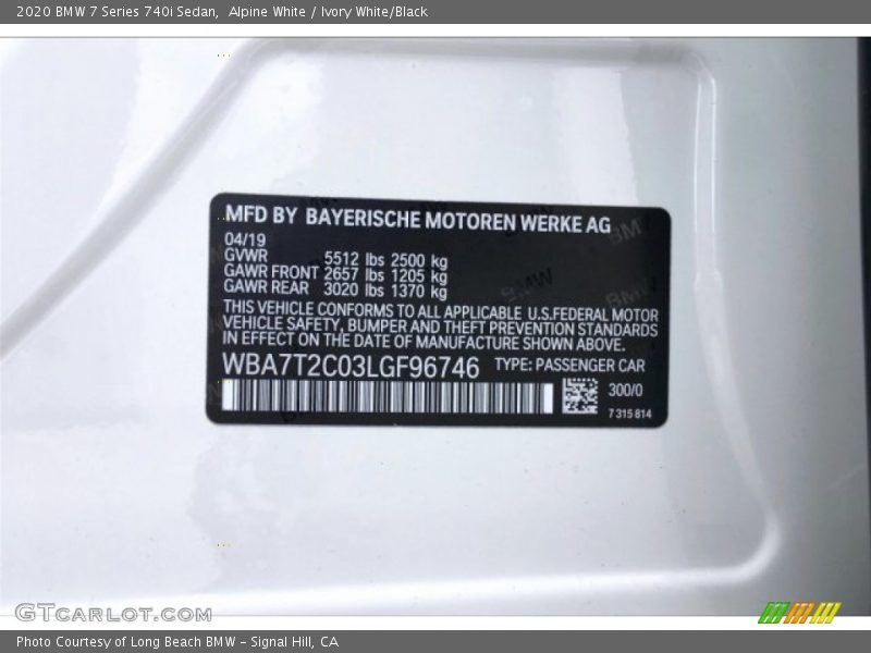 Alpine White / Ivory White/Black 2020 BMW 7 Series 740i Sedan