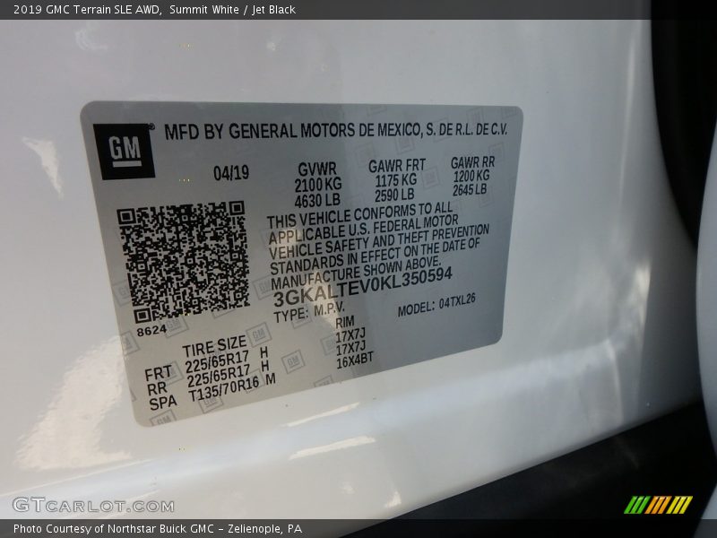Summit White / Jet Black 2019 GMC Terrain SLE AWD