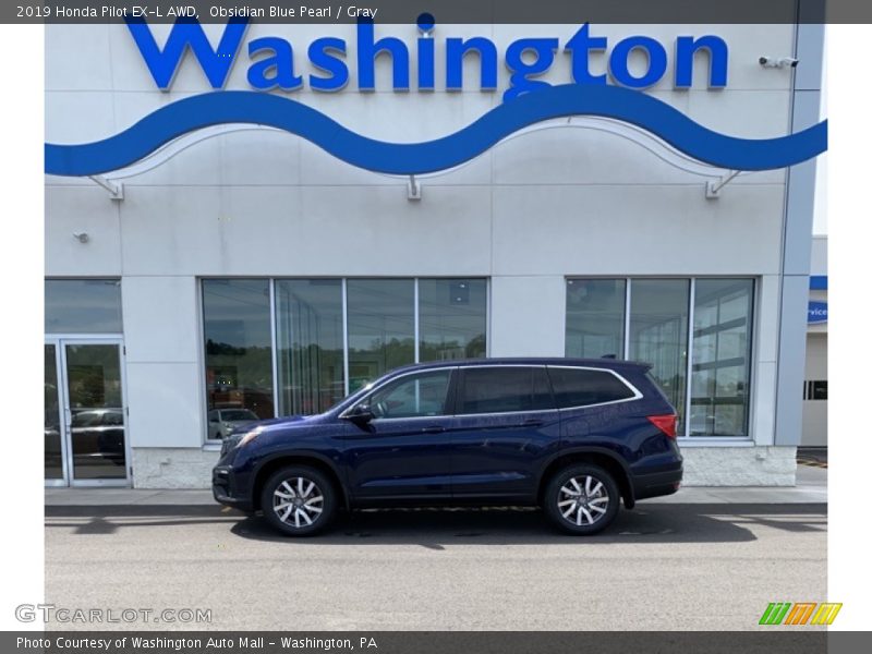 Obsidian Blue Pearl / Gray 2019 Honda Pilot EX-L AWD