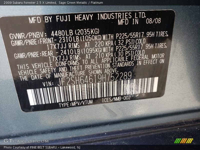 Sage Green Metallic / Platinum 2009 Subaru Forester 2.5 X Limited