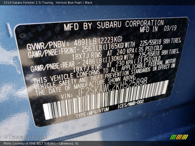 Horizon Blue Pearl / Black 2019 Subaru Forester 2.5i Touring