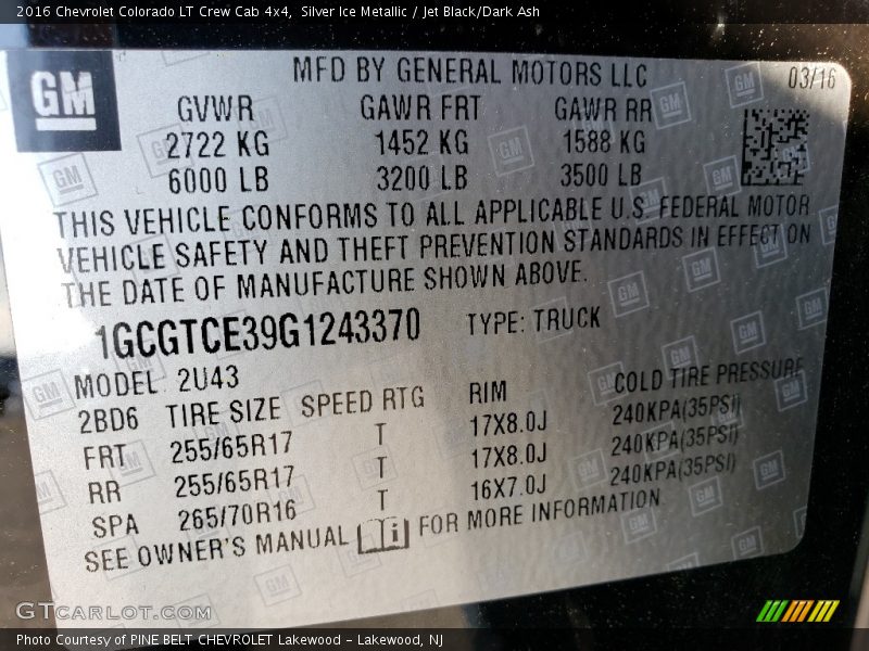 Silver Ice Metallic / Jet Black/Dark Ash 2016 Chevrolet Colorado LT Crew Cab 4x4