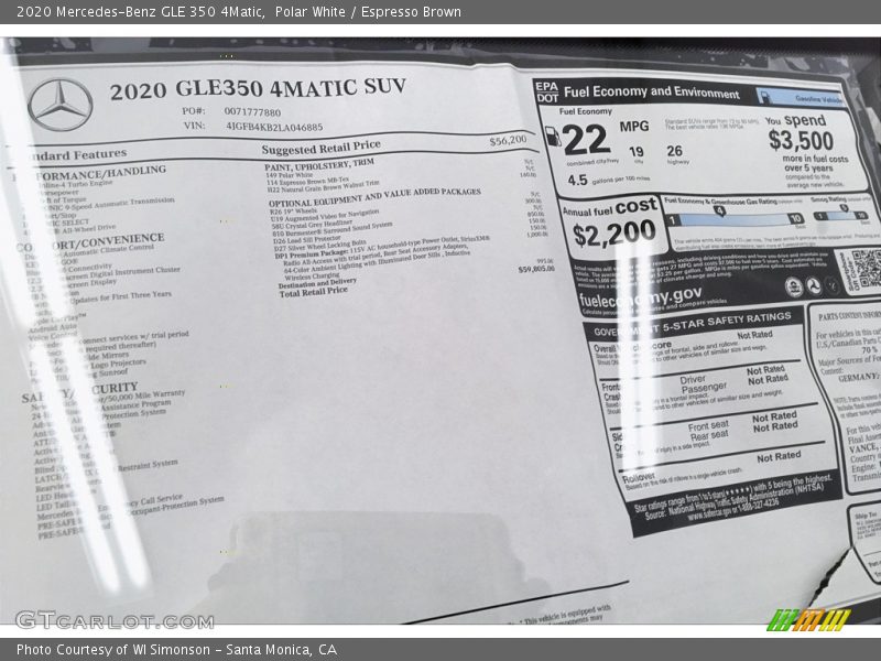 Polar White / Espresso Brown 2020 Mercedes-Benz GLE 350 4Matic