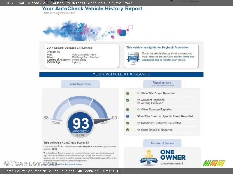 Wilderness Green Metallic / Java Brown 2017 Subaru Outback 2.5i Touring