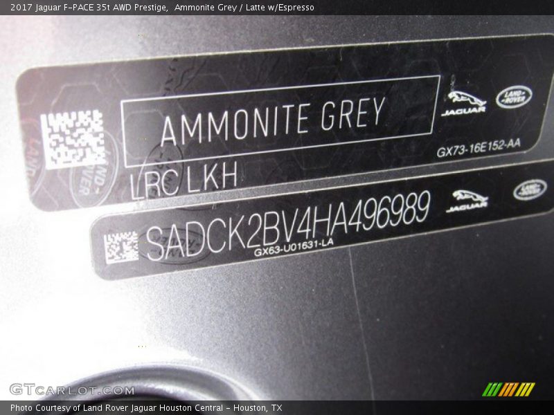 Ammonite Grey / Latte w/Espresso 2017 Jaguar F-PACE 35t AWD Prestige