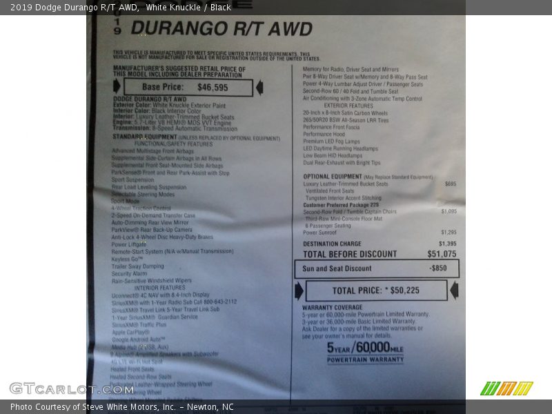White Knuckle / Black 2019 Dodge Durango R/T AWD