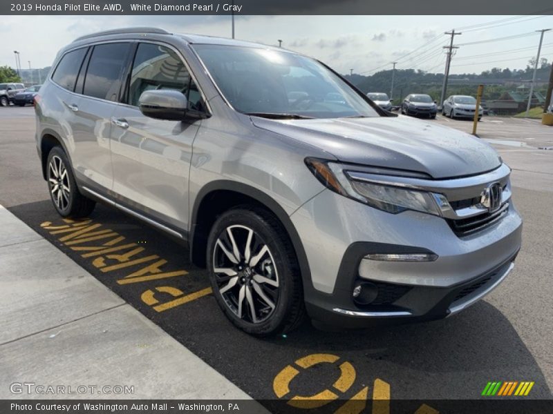 White Diamond Pearl / Gray 2019 Honda Pilot Elite AWD