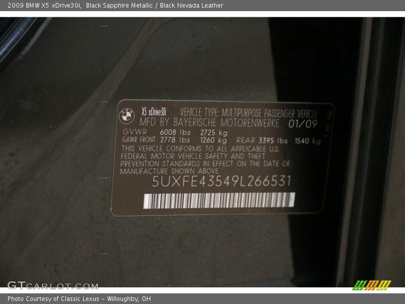 Black Sapphire Metallic / Black Nevada Leather 2009 BMW X5 xDrive30i