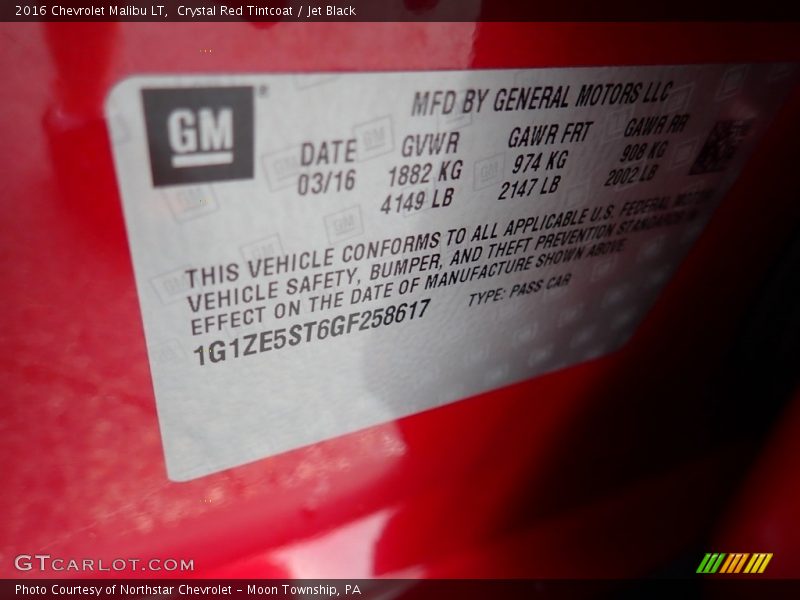 Crystal Red Tintcoat / Jet Black 2016 Chevrolet Malibu LT
