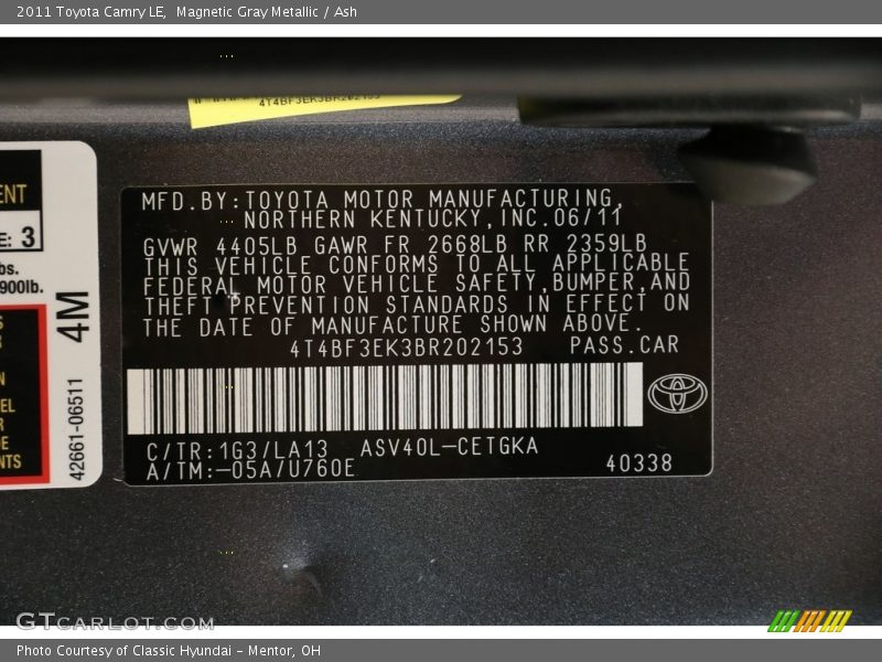 Magnetic Gray Metallic / Ash 2011 Toyota Camry LE