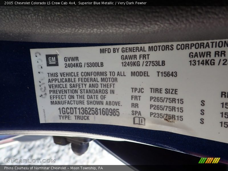 Superior Blue Metallic / Very Dark Pewter 2005 Chevrolet Colorado LS Crew Cab 4x4