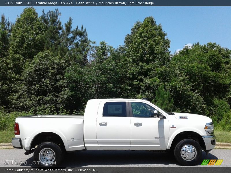 Pearl White / Mountain Brown/Light Frost Beige 2019 Ram 3500 Laramie Mega Cab 4x4