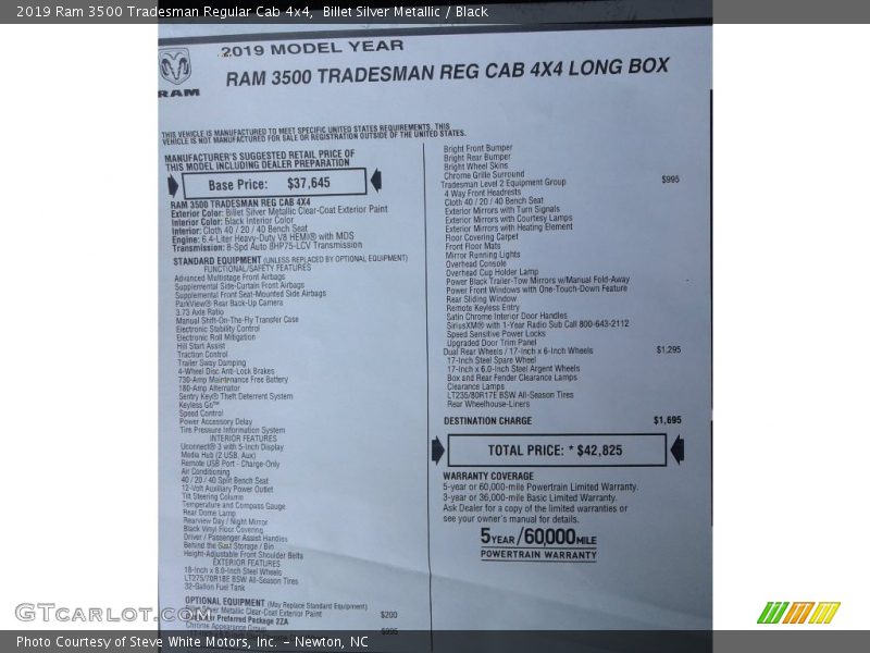 Billet Silver Metallic / Black 2019 Ram 3500 Tradesman Regular Cab 4x4