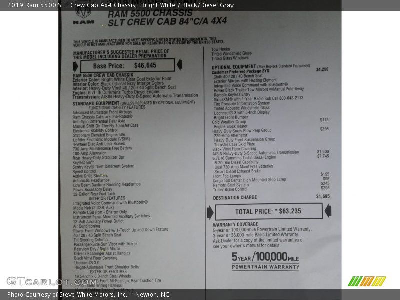 Bright White / Black/Diesel Gray 2019 Ram 5500 SLT Crew Cab 4x4 Chassis
