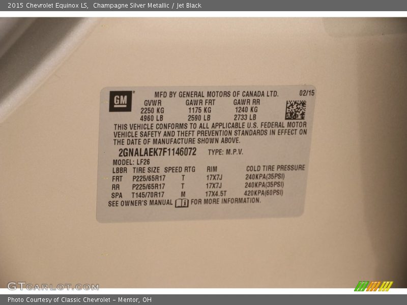 Champagne Silver Metallic / Jet Black 2015 Chevrolet Equinox LS