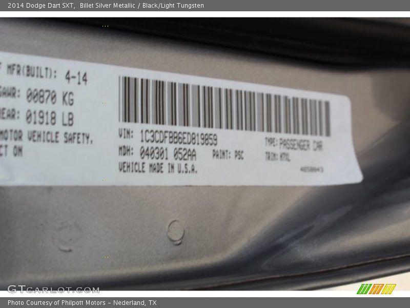 Billet Silver Metallic / Black/Light Tungsten 2014 Dodge Dart SXT