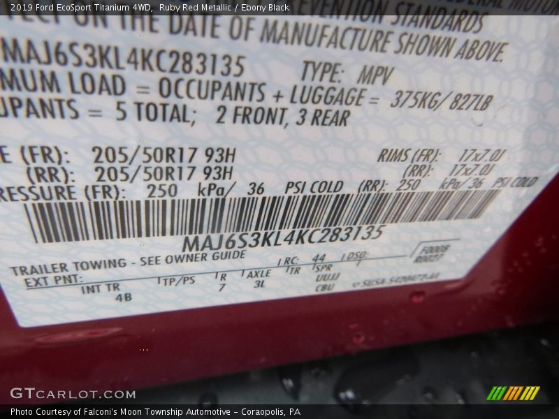 Ruby Red Metallic / Ebony Black 2019 Ford EcoSport Titanium 4WD