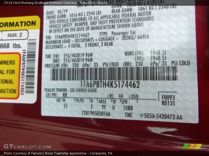 Ruby Red / Ebony 2019 Ford Mustang EcoBoost Premium Fastback