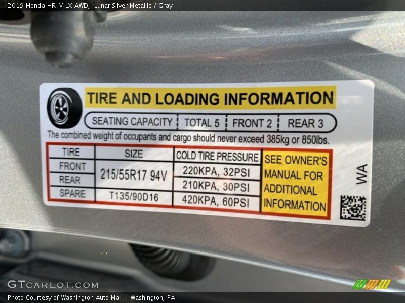 Lunar Silver Metallic / Gray 2019 Honda HR-V LX AWD