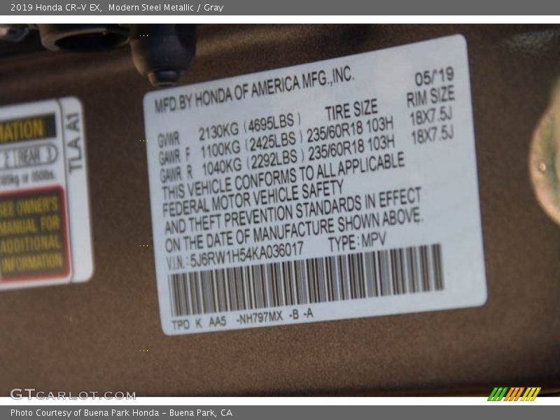 Modern Steel Metallic / Gray 2019 Honda CR-V EX
