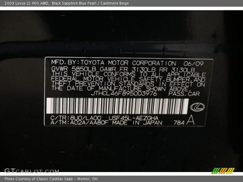 Black Sapphire Blue Pearl / Cashmere Beige 2009 Lexus LS 460 AWD