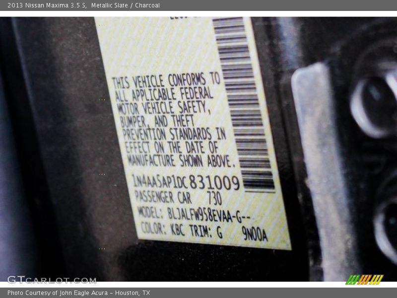 Metallic Slate / Charcoal 2013 Nissan Maxima 3.5 S