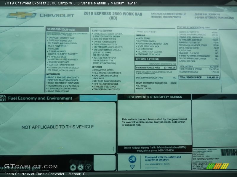  2019 Express 2500 Cargo WT Window Sticker