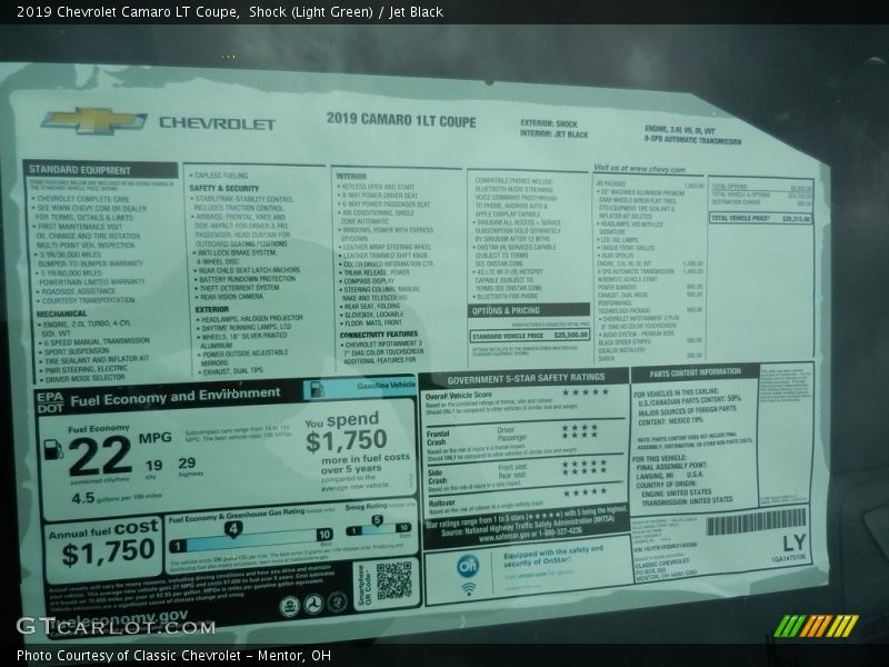  2019 Camaro LT Coupe Window Sticker