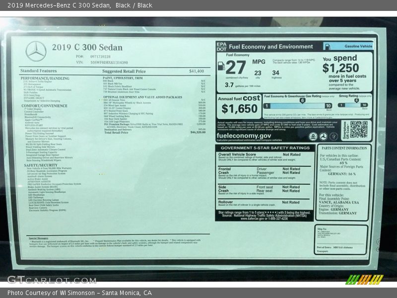 Black / Black 2019 Mercedes-Benz C 300 Sedan