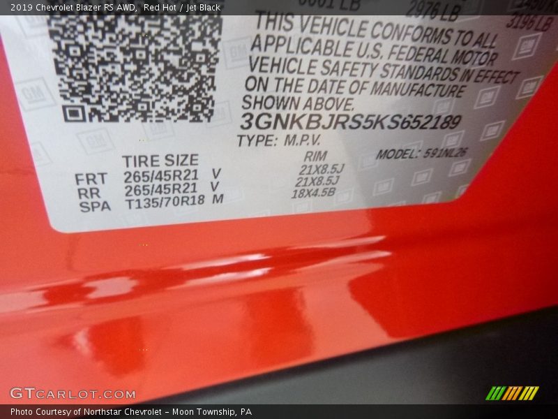 Red Hot / Jet Black 2019 Chevrolet Blazer RS AWD