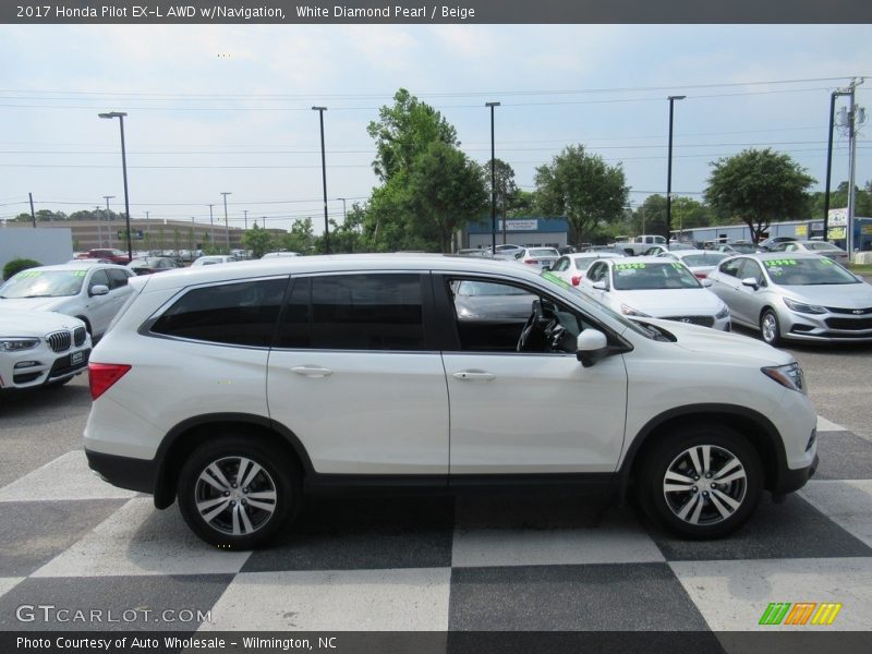 White Diamond Pearl / Beige 2017 Honda Pilot EX-L AWD w/Navigation