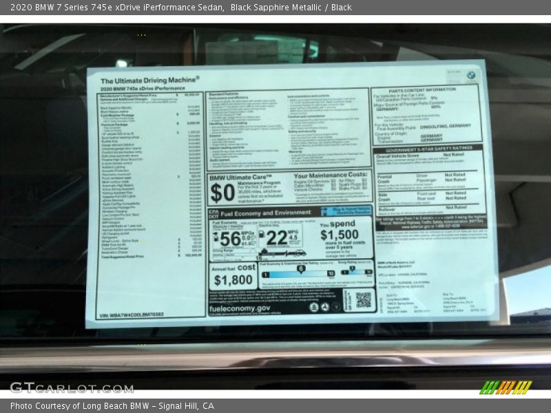  2020 7 Series 745e xDrive iPerformance Sedan Window Sticker