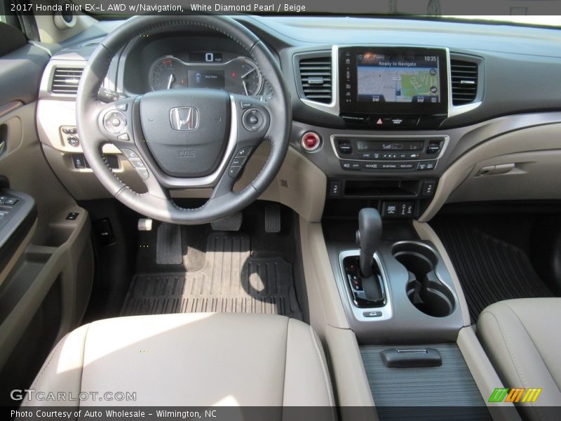 White Diamond Pearl / Beige 2017 Honda Pilot EX-L AWD w/Navigation