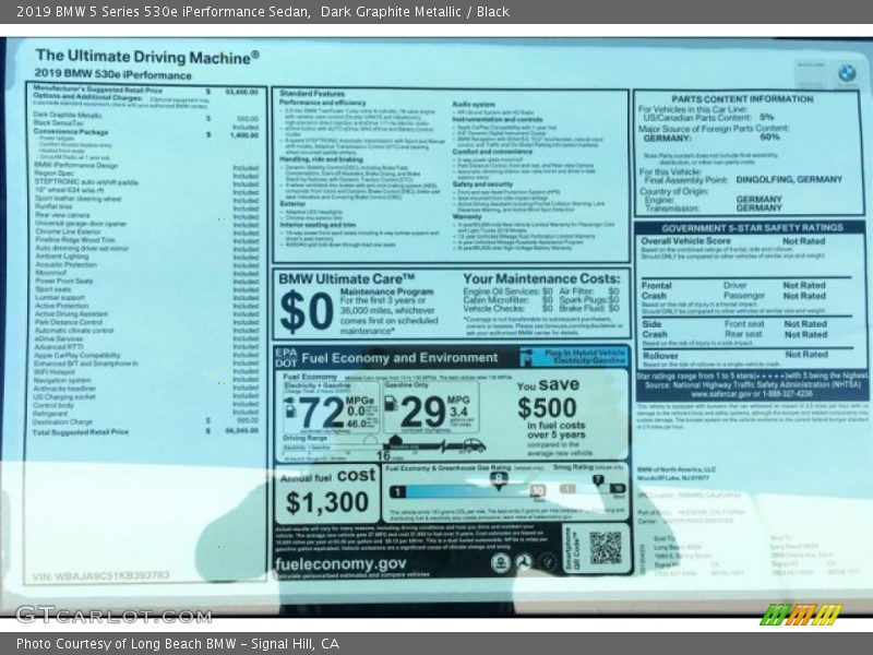 Dark Graphite Metallic / Black 2019 BMW 5 Series 530e iPerformance Sedan